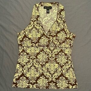 Y2K International Concepts Brown & Cream Beaded V Neck Tank